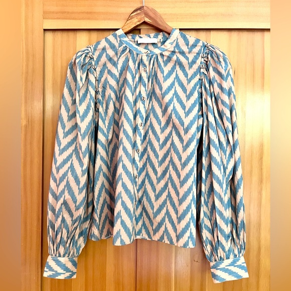 Ulla Johnson Rory Graphic-Print Cropped Blouse - size 4 - Picture 3 of 7